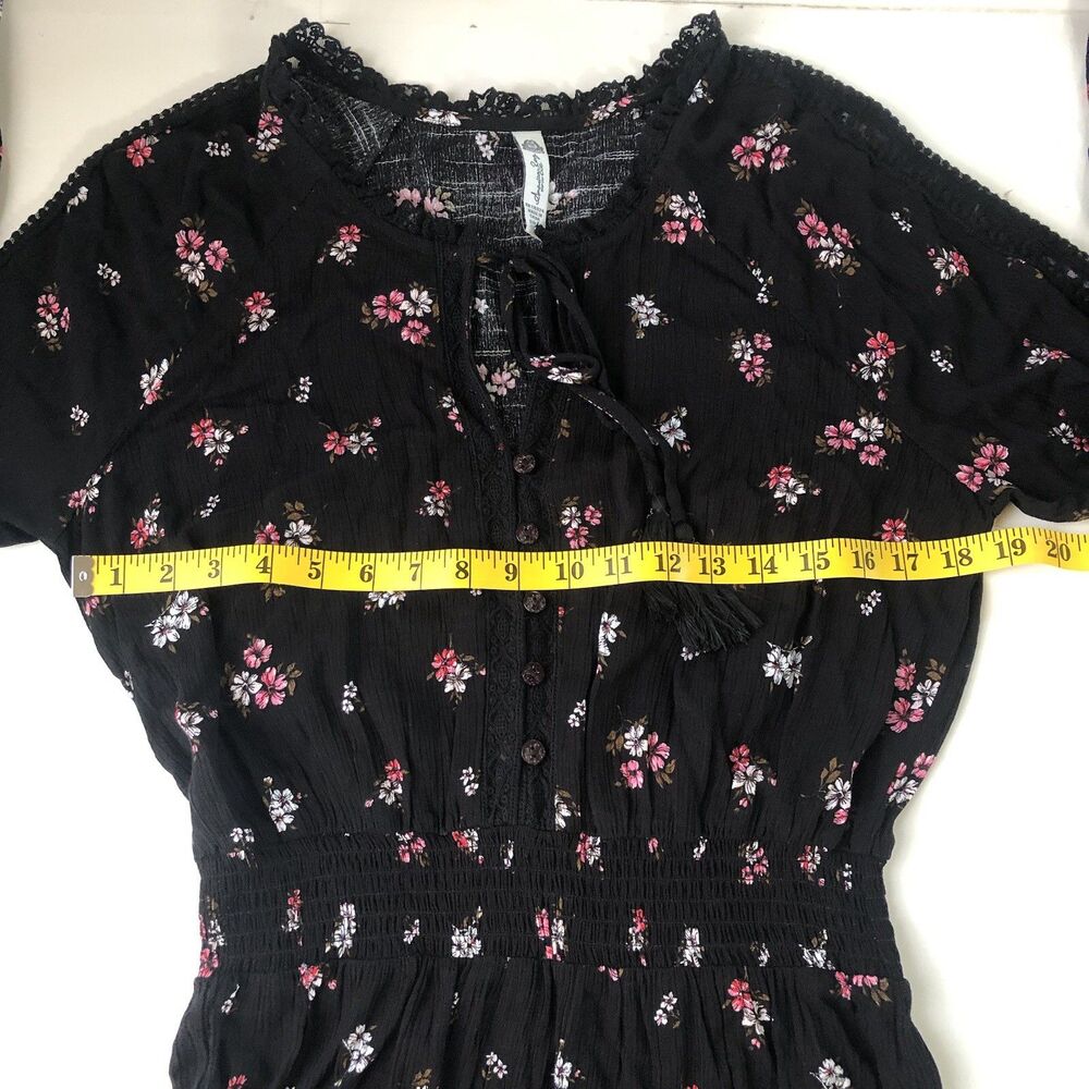 AMERICAN RAG Black Floral Smocked Peasant Dress Long Sleeve Size Medium - Picture 5 of 14